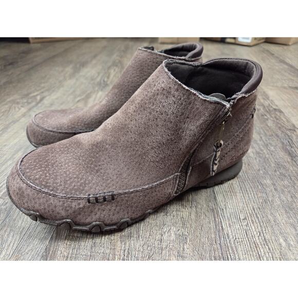 Skechers Bikers-Zippiest-Moc-Toe Outside Zip Bootie Ankle Boots Shoes Brown 7 - Picture 1 of 8